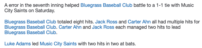 PrimetimeKYHQ's tweet photo. #15uClassic nerve-racking game between Music City Saints and Bluegrass Baseball Club ends in a tie, 1-1.  BBC's pitcher Cole Semones 7IP 5H 1R 1ER 7K 0BB #NiceLine Saints' Brady Skaggs 5.2IP 8H 0R 2K 2BB and Gage Napier 1.1IP 0H 1R 0ER 2K 2BB. #PitchersDuel https://t.co/TnenGYBtpT