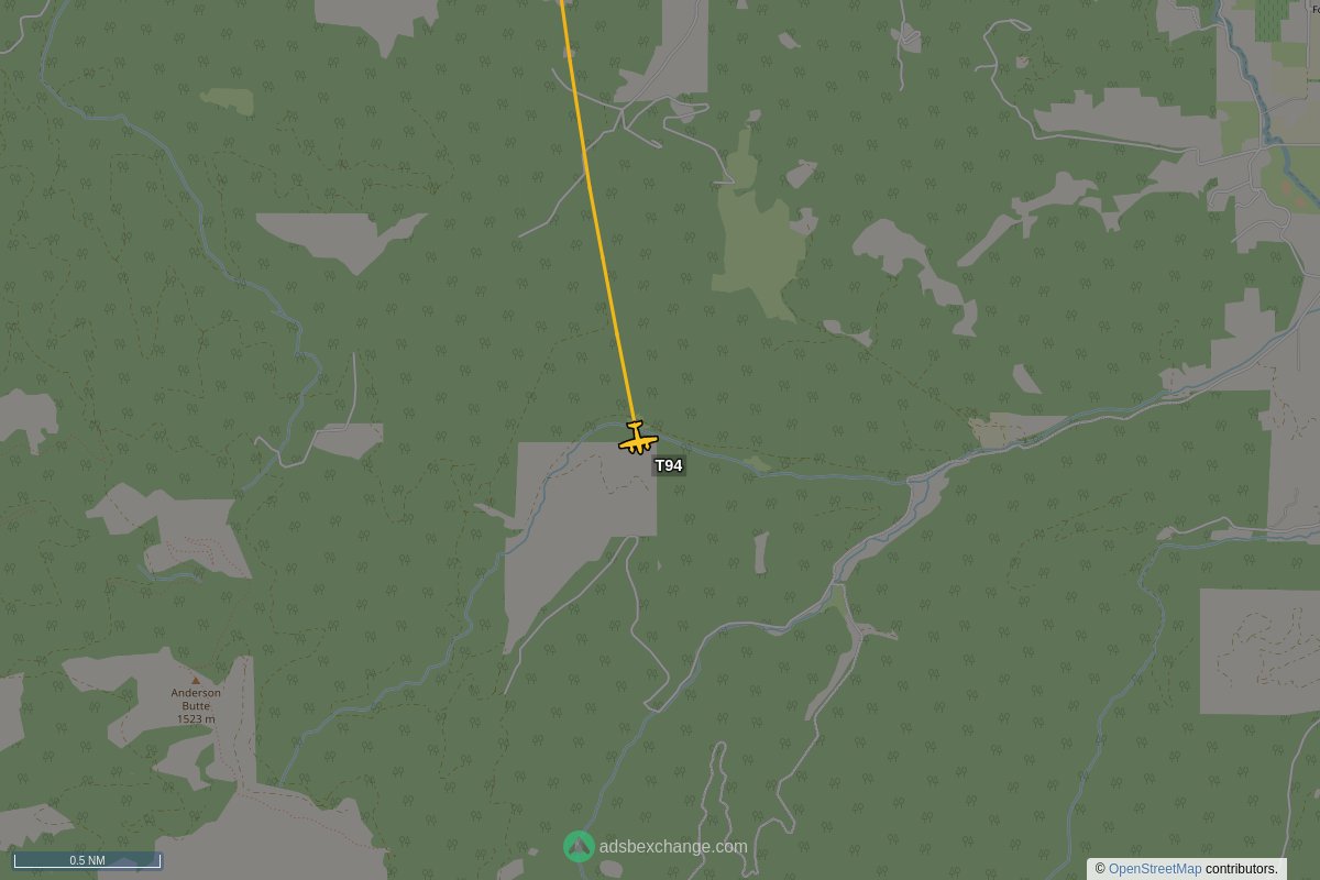 ffoverhead's tweet image. CalFire #N442DF callsign #T94 (S2P) was seen near Jackson County, OR around 22:10 UTC squawking 1255 globe.adsbexchange.com/?icao=a5525c&amp;amp;z… #CalFire