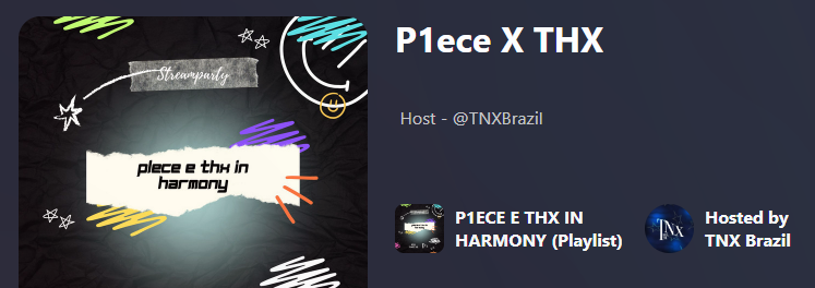 Latam_TNX's tweet photo. [🎙️] Ya estamos en stream. Tenemos como meta 300 REPRODUCCIONES.

🔗: https://t.co/Gpx8DxAhJc

THX x P1ece Jumping con @TNXBraziI.

#KickltAndJump #ClassicHarmony
#LetsKickIt4Now_TNX #TheNewHarmony_StreamParty https://t.co/y5jIHIjaIB