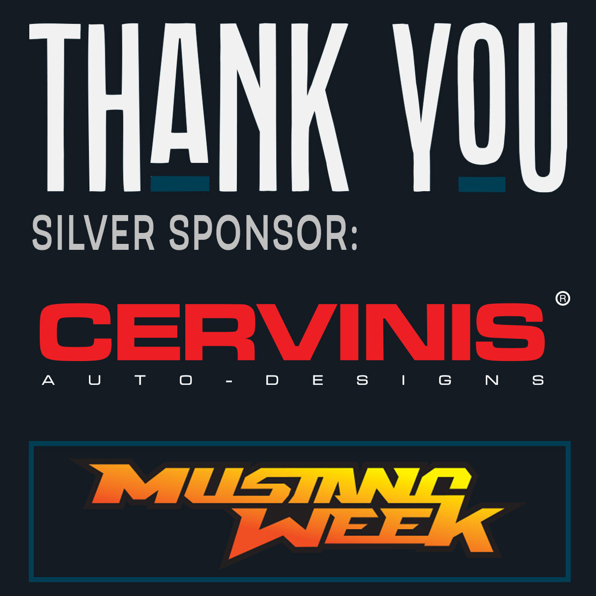 MBMustangWeek's tweet photo. We’re excited to have @CervinisAuto on board as a Silver sponsor. 👏 👏 Thank you for all your support! 

Mustang Week Registration: https://t.co/hhf8lxDjqd

#cervinisautodesign #cervinis #mustangweek #mustang #fordmustang #powerautomedia #fordmusclemag https://t.co/HhSllGFOoO