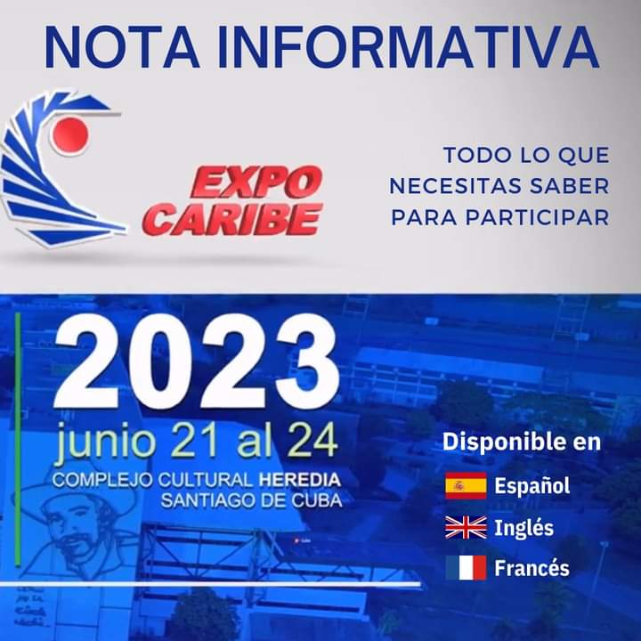 Restan pocos días para #ExpoCaribe2023.
🇪🇸 expocaribe.cu/wp-content/upl…
🇬🇧 expocaribe.cu/wp-content/upl…
🇫🇷 expocaribe.cu/wp-content/upl…
#Expocaribe #NegociosEnCuba #Feria #Internacional #carribean #business