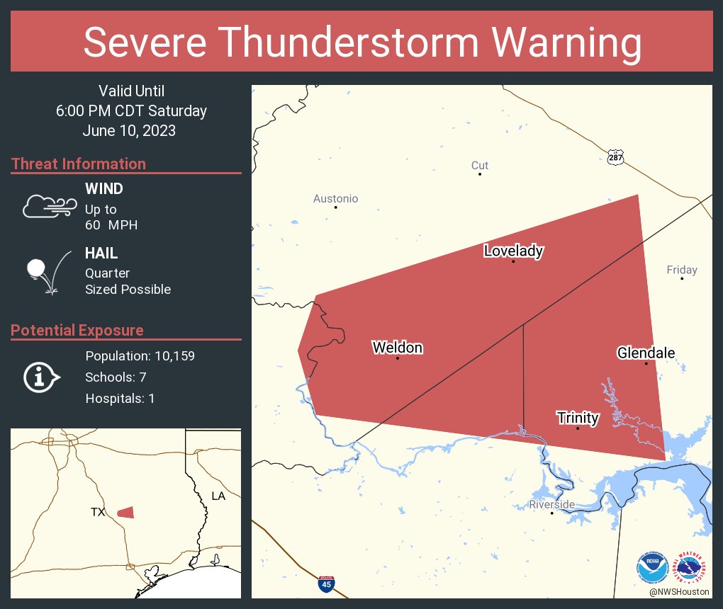 NWS Houston on Twitter "Severe Thunderstorm Warning including Trinity