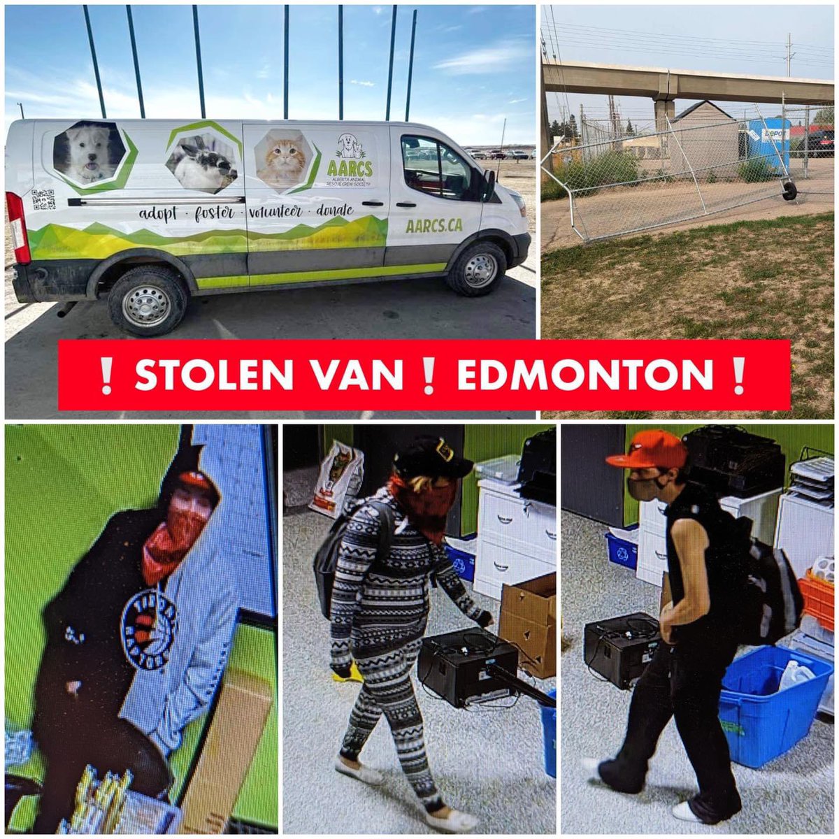 We’re sad to report thieves stole #AARCS’ animal transport van this morning at our Edmonton shelter.  They also stole computers, tablets, petty cash and a credit card which they then used at a gas station northeast of #yeg.
We are heartbroken about this - we need this van!