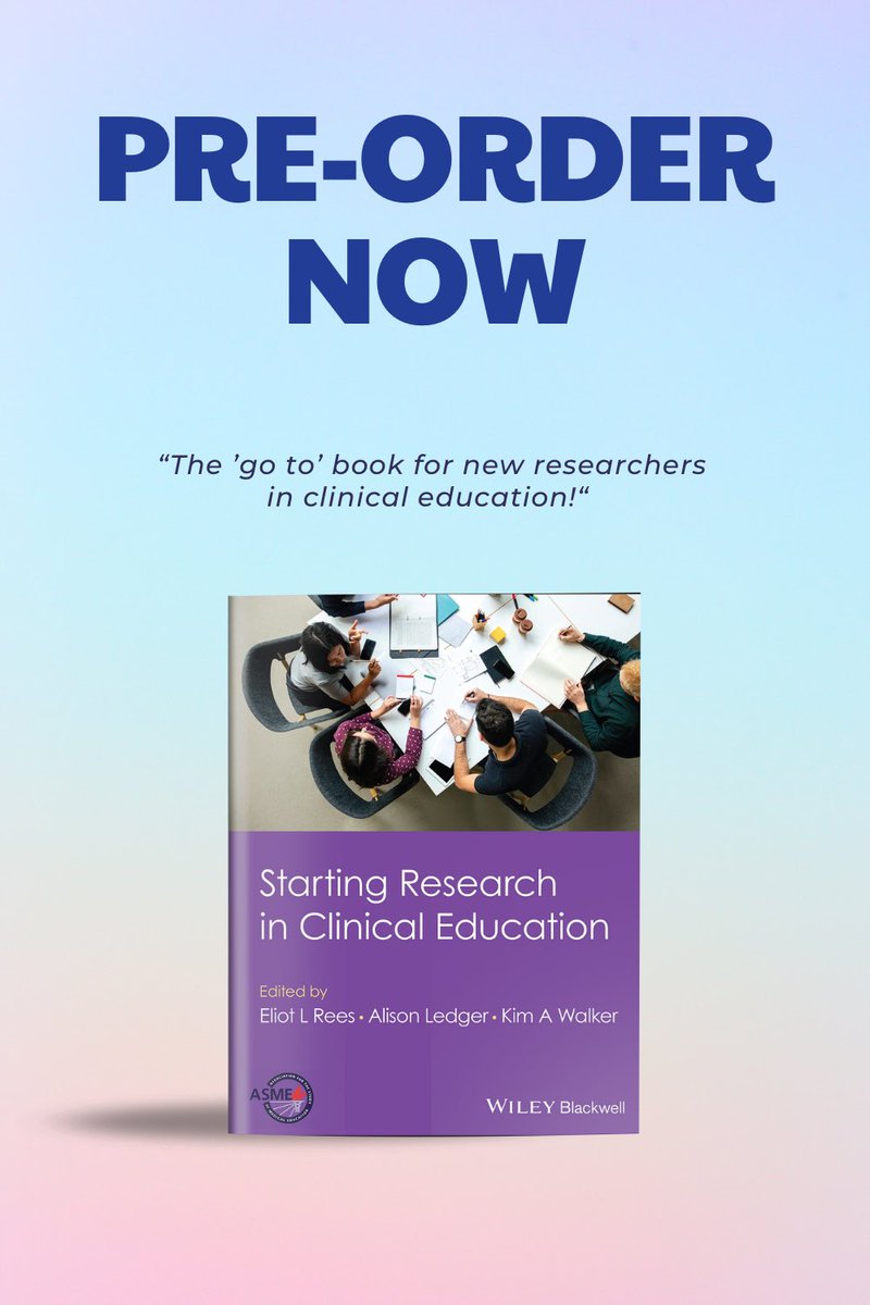 Including our forthcoming <a href="/asmeofficial/">Association for the Study of Medical Education</a> book Starting Research in Clinical Education! Edited by me, <a href="/AlisonLedger13/">Alison Ledger</a> and <a href="/DrkimMeded/">drkim_meded</a>. 

Available to pre-order now! #MedEd #IAMSE23 <a href="/iamse/">IAMSE</a> 

wiley.com/en-gb/Starting…