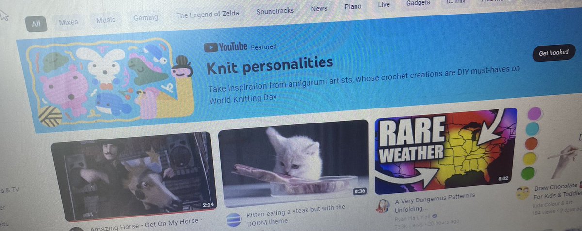Tyraide192's tweet photo. @YouTube surely I wasn’t the only one that caught YouTube’s “world knitting day” banner error….  This is clearly crochet.  😂 https://t.co/bPIUAzRML9