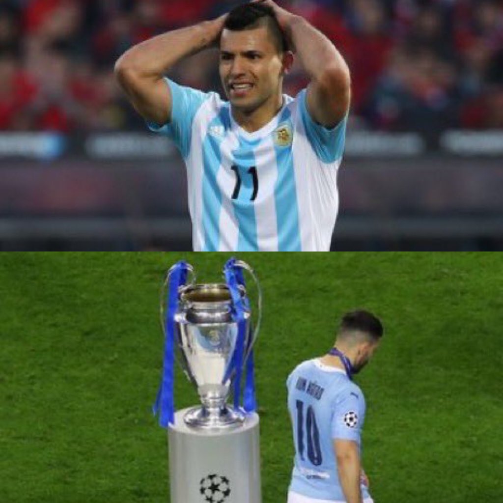 Argentina has won the World Cup and Man City has won the UCL this season

Aguero missed out on both 😭😭