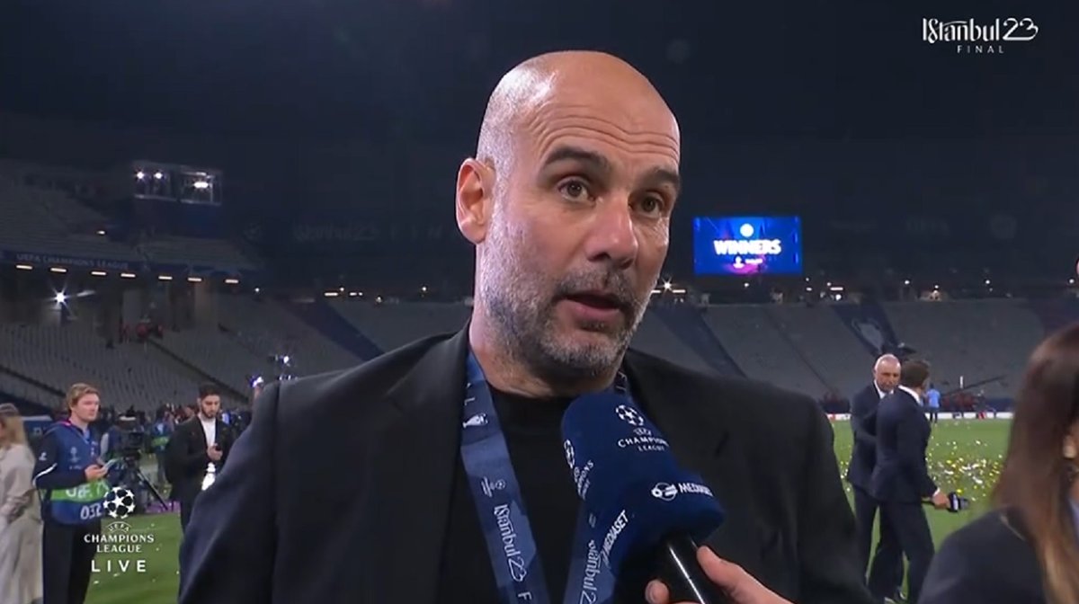 #Guardiola: "Complimenti all'Inter, che grande squadra sono. Quest'anno era scritto che toccava a noi. Non mi aspettavo niente di meno dall'Inter. Quando hai un portiere come Onana, che sa leggere perfettamente dov'è l'uomo libero, come si muovono Barella e Calhanoglu, è molto