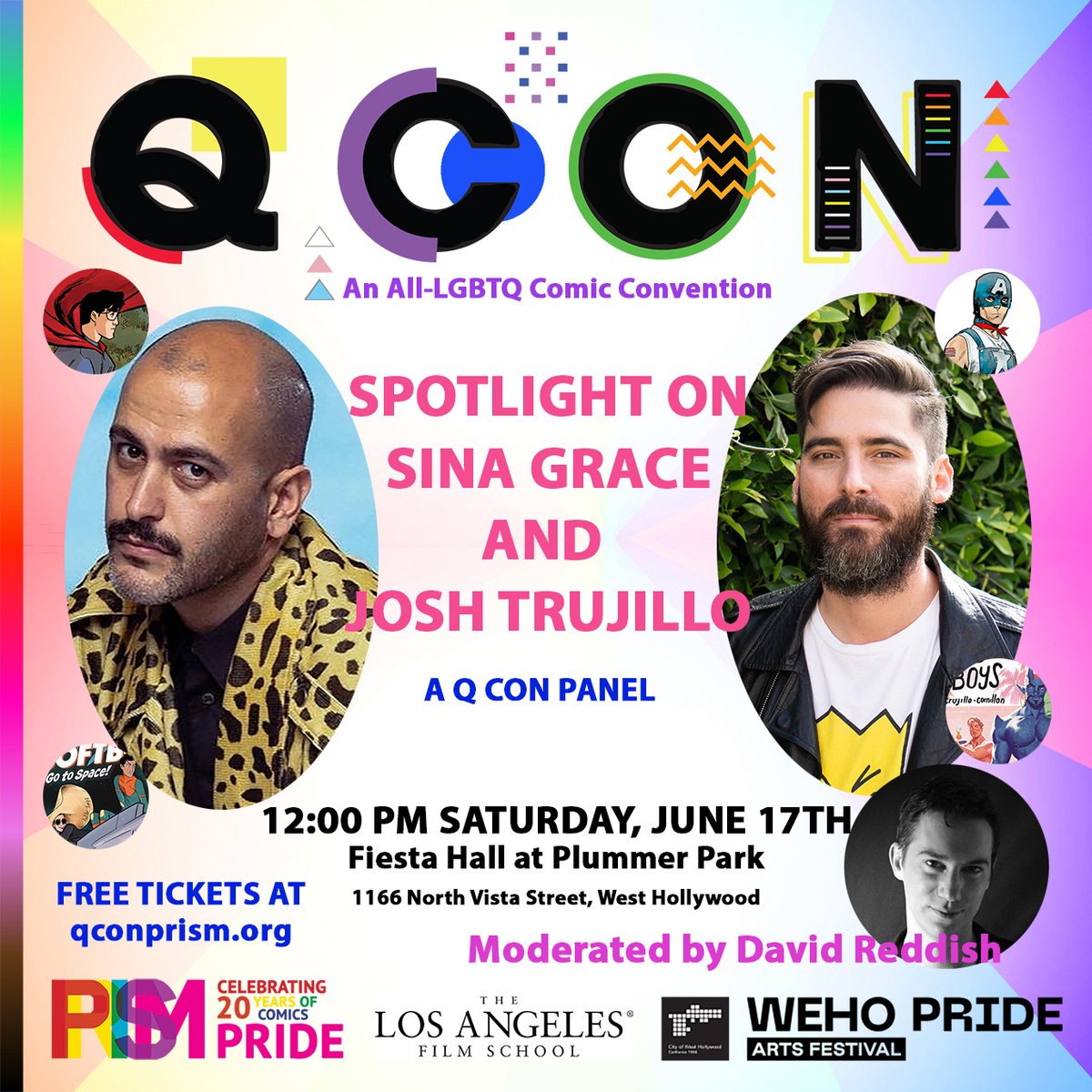 prismcomics's tweet photo. See a Spotlight on Sina Grace and Josh Trujillo at @QConPrism 12 PM Saturday June 17 at #PlummerPark in @WestHollywood! #LGBTQComics @Marvel @DCOfficial #indiecomics @SinaGrace @LostHisKeysMan @wehopride @wehoarts https://t.co/PCkR89D0hO