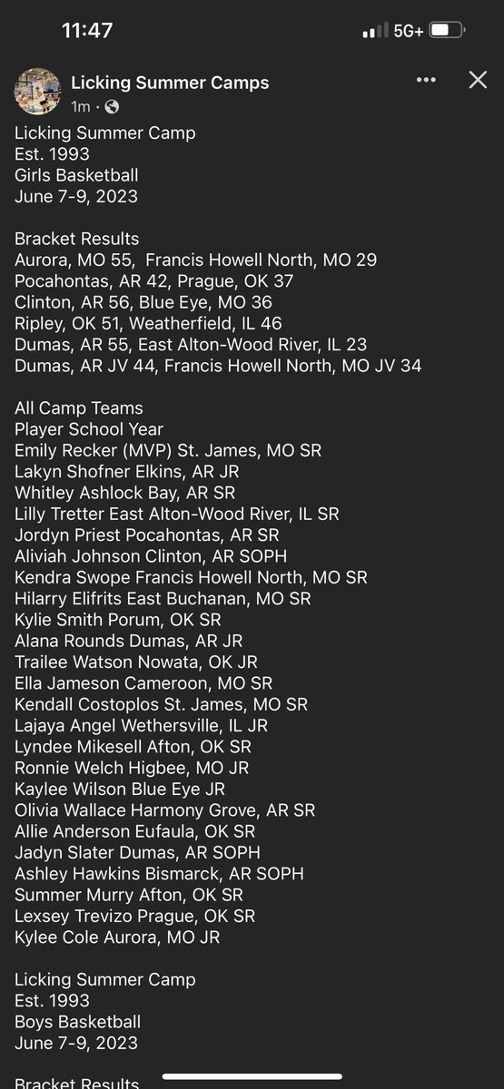 Congrats Ella on being named to the All-Camp team at Branson!