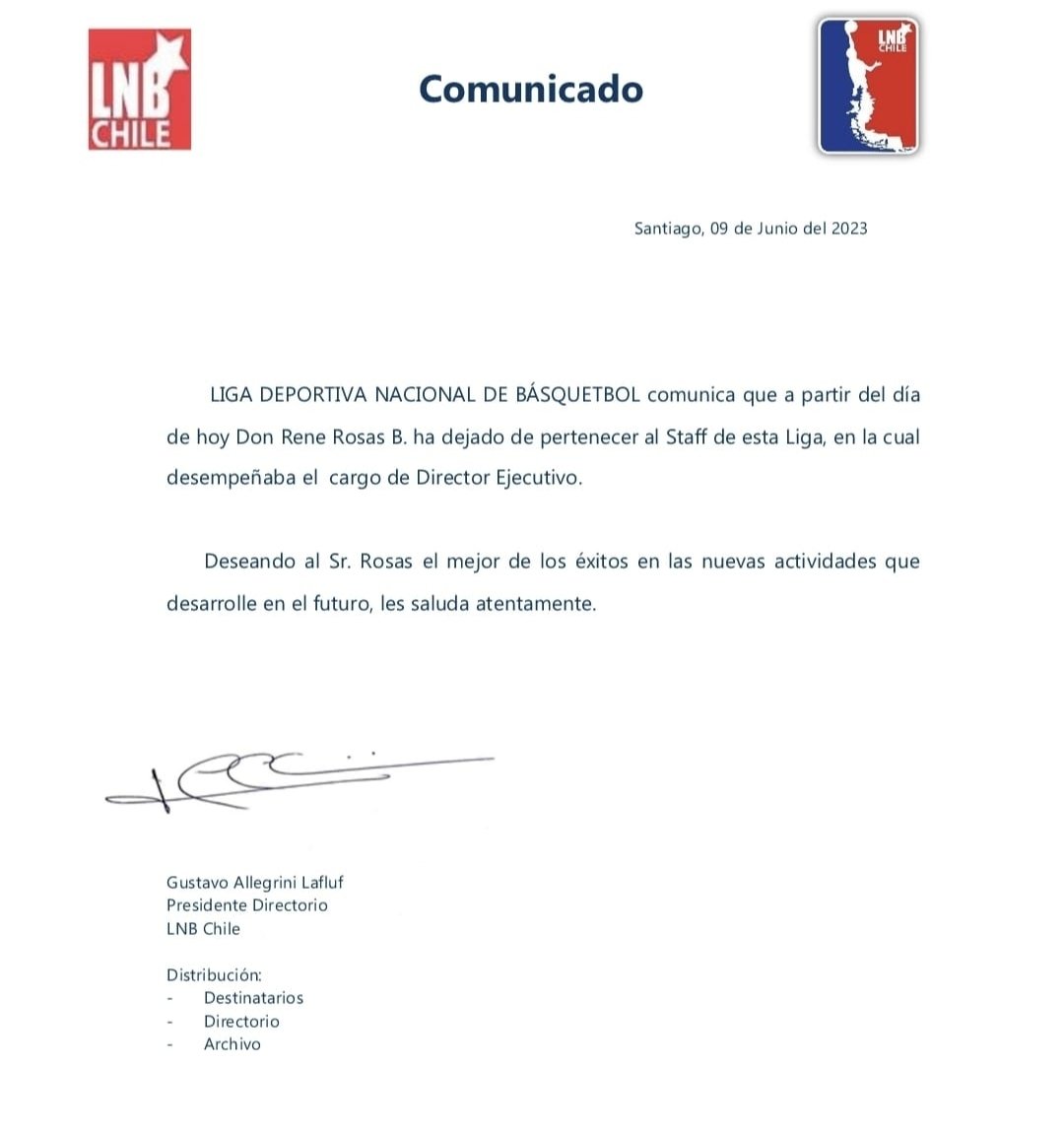 naranja_chile's tweet photo. Se confirma la salida de Rene Rosas de la @liga_nacional como Director Ejecutivo.
A la espera del anuncio de su reemplazo, el nombre de Guillermo Bittner ex gerente del @CDVBasket viene sonando hace algunos meses como el reemplazante de Rosas. https://t.co/0QkAQqfnaP