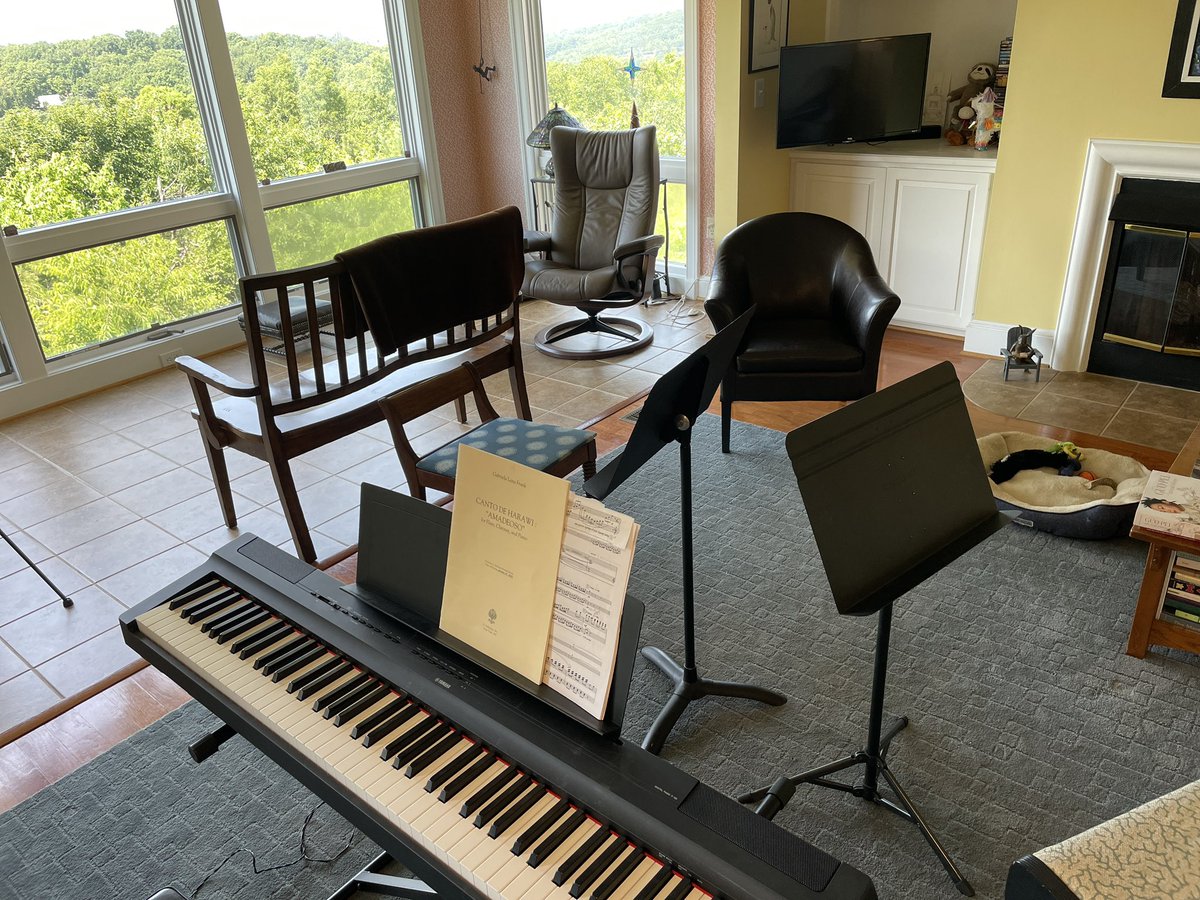 Getting ready for a trio rehearsal in preparation for our garden concert at <a href="/PiedmontArts/">Piedmont Arts</a> tomorrow afternoon! 🎉🎉🎉

Did you know we have our own digital keyboard we can travel with? So if your venue doesn’t have an acoustic one, we’ve got you covered!