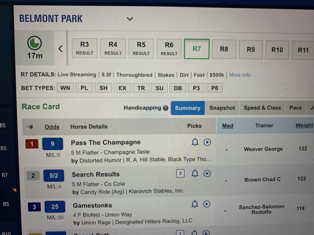 GaryCA74's tweet photo. Betting 🐎 🏇🏾 horses today @BelmontStakes. The #3 horse in Race #7 is #Gamestonks 😂😂 $GME $AMC #stonks https://t.co/aTtgLXd2kF