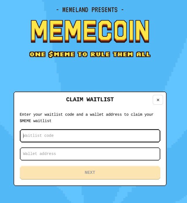 🏴‍☠️ $MEME Waitlist Code Giveaway #2🏴‍☠️

To join:
1️⃣ Follow: @AmitGawali3 <a href="/Memeland/">Memeland ❤️ Memecoin</a> 
2️⃣ Like + Retweet
4️⃣ Tag 3 friends 

The giveaway ends in 48 hours.
#memeland #waitlist #memecoin #giveaway