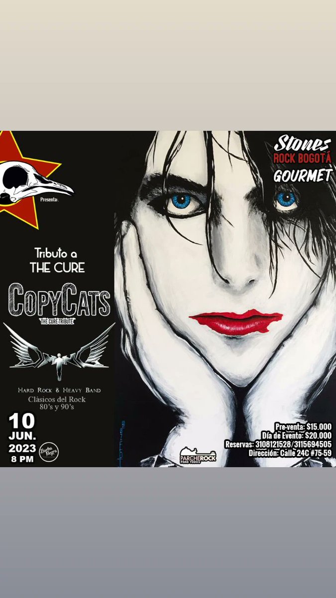 dmindrock's tweet photo. Hoy sábado 10 de junio en @stonesbogota Gourmet Modelia estaremos junto con el tributo a The Cure. 8 pm. No se pierdan tremendos clásicos. @henryrage @ParcheRock https://t.co/e62kkQ2cSZ