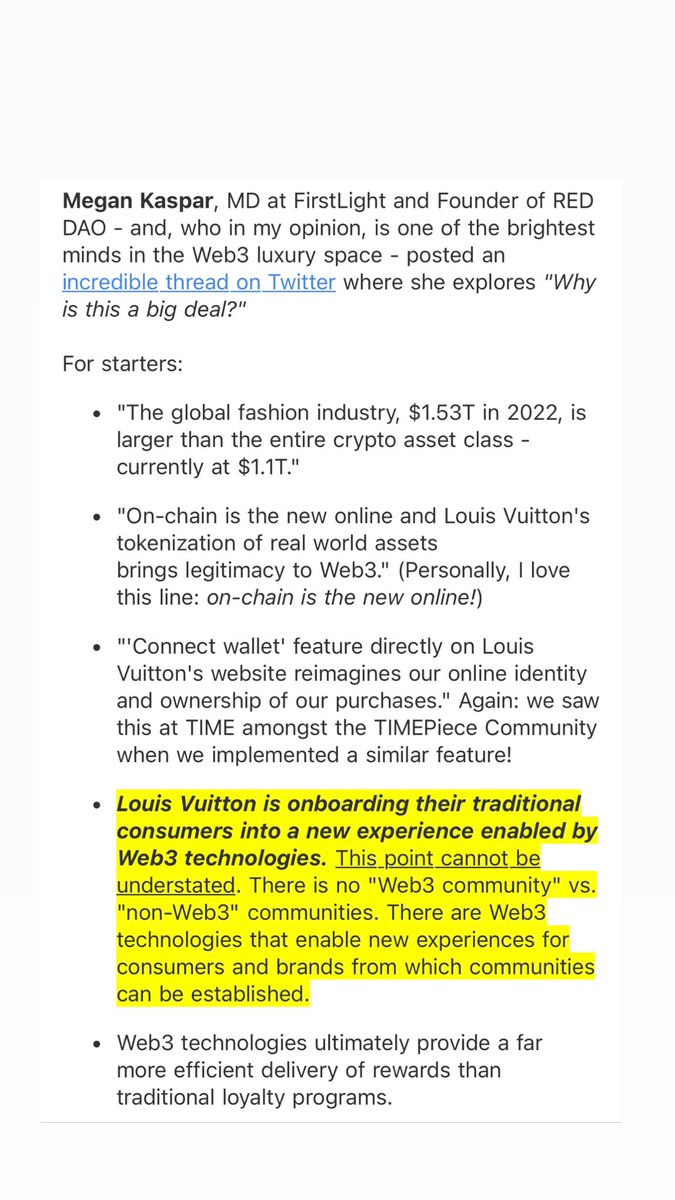 Someone actually read the #LouisVuittonVIA thread. 

Thank you @KeithGrossman for featuring insights in this weeks @moonpay’s Orbit newsletter 🗞️ one of my top favorites to stay informed.