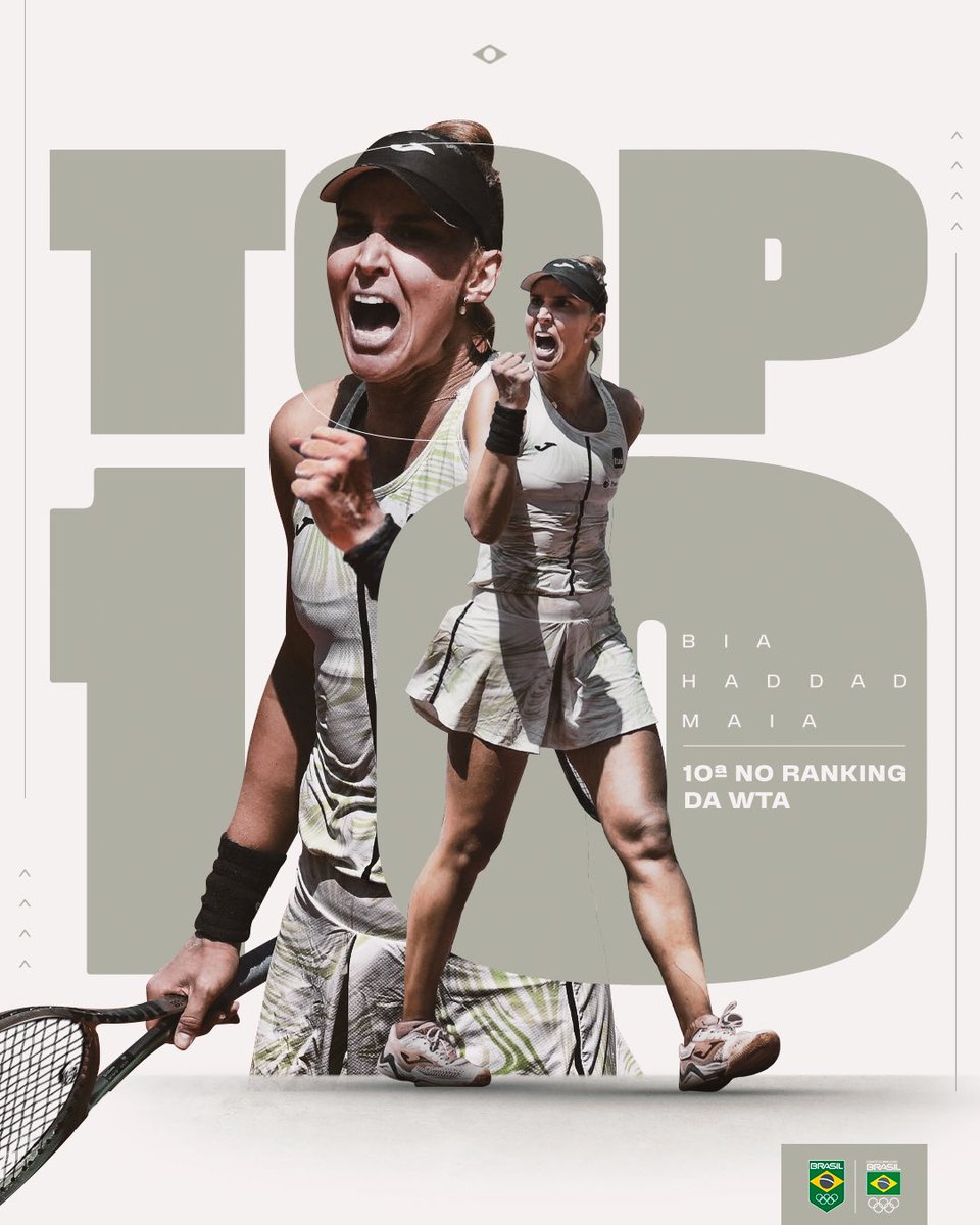 timebrasil's tweet photo. BIA HADDAD É TOP 10! 🎾

Com o resultado final de #RolandGarros, Bia Haddad Maia garante o inédito top 10 do tênis feminino 

Ela é a primeira tenista brasileira, entre homens e mulheres, a se tornar top 10 de simples e duplas 

VOCÊ É GIGANTE, BIA! 💚💛 https://t.co/hXt04LHepn