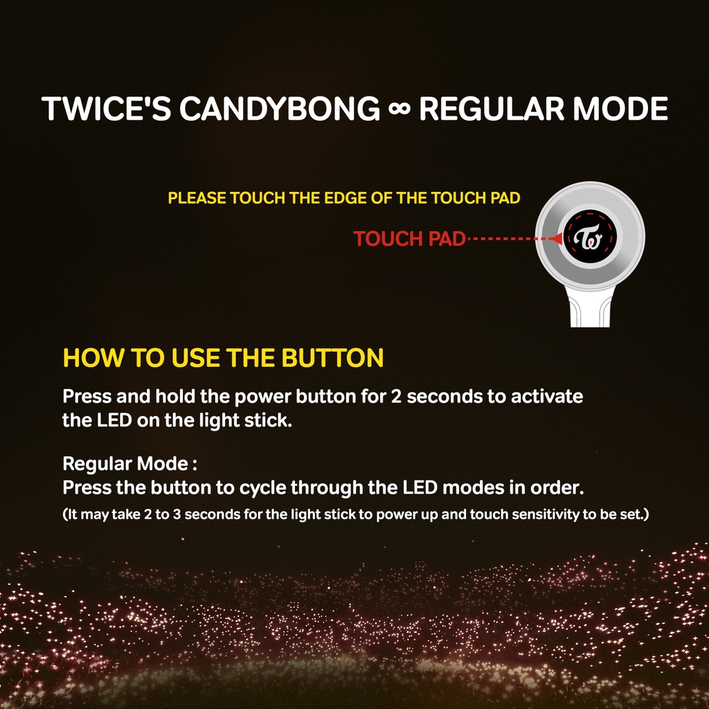 Live Nation Kpop on X: 🍭 TWICE OFFICIAL LIGHT STICK CONTROLLING (PAIRING)  INFO 🍭⁠ ⁠ Make your concert moment special with twinkle effect of  CANDYBONG ∞ !!⁠ ⁠ #TWICE #트와이스 #READYTOBE #TWICE_5TH_WORLD_TOUR #