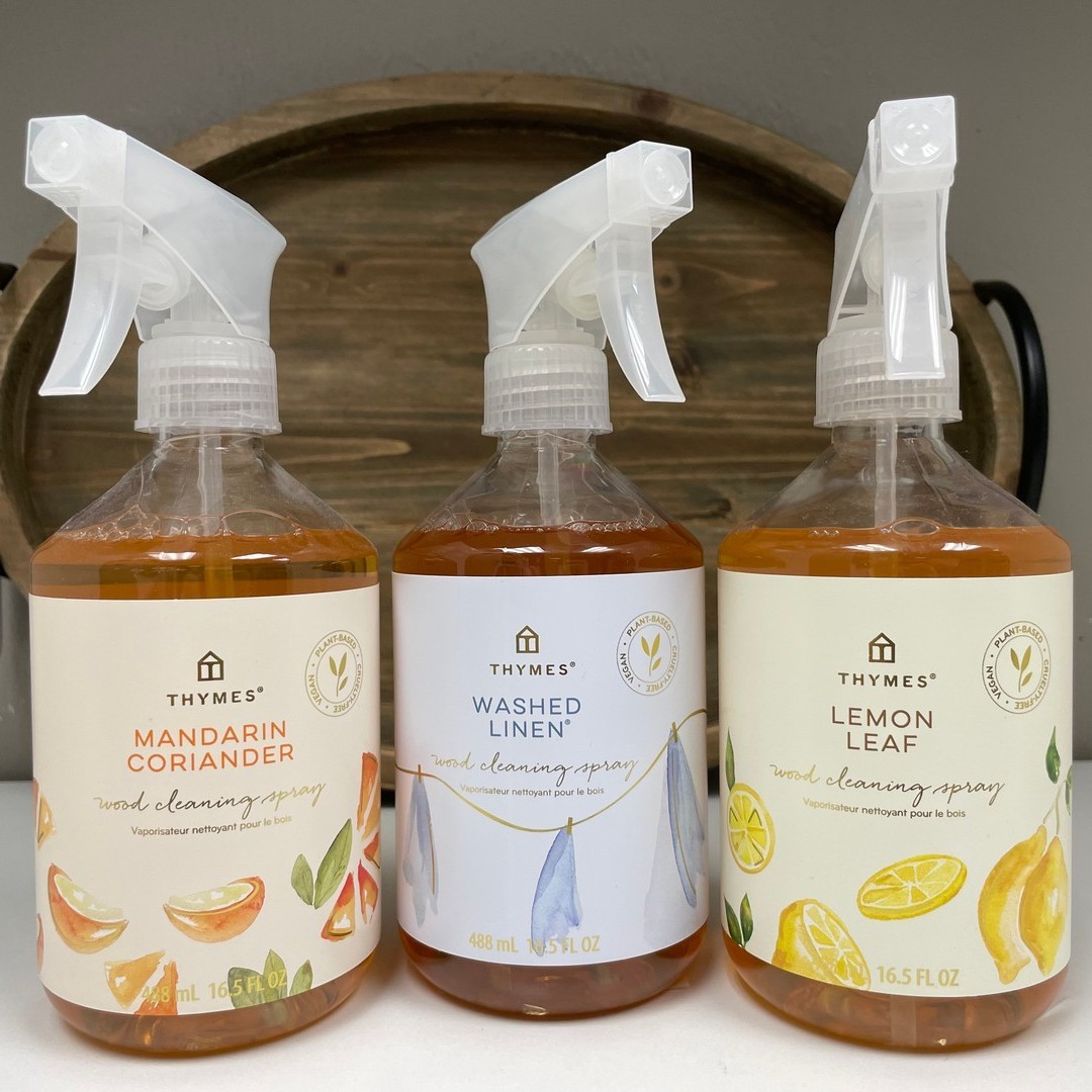Freshen up your sealed wood surfaces with the refreshing and hardworking Wood Cleaning Sprays from Thymes. Available now on thymes.com