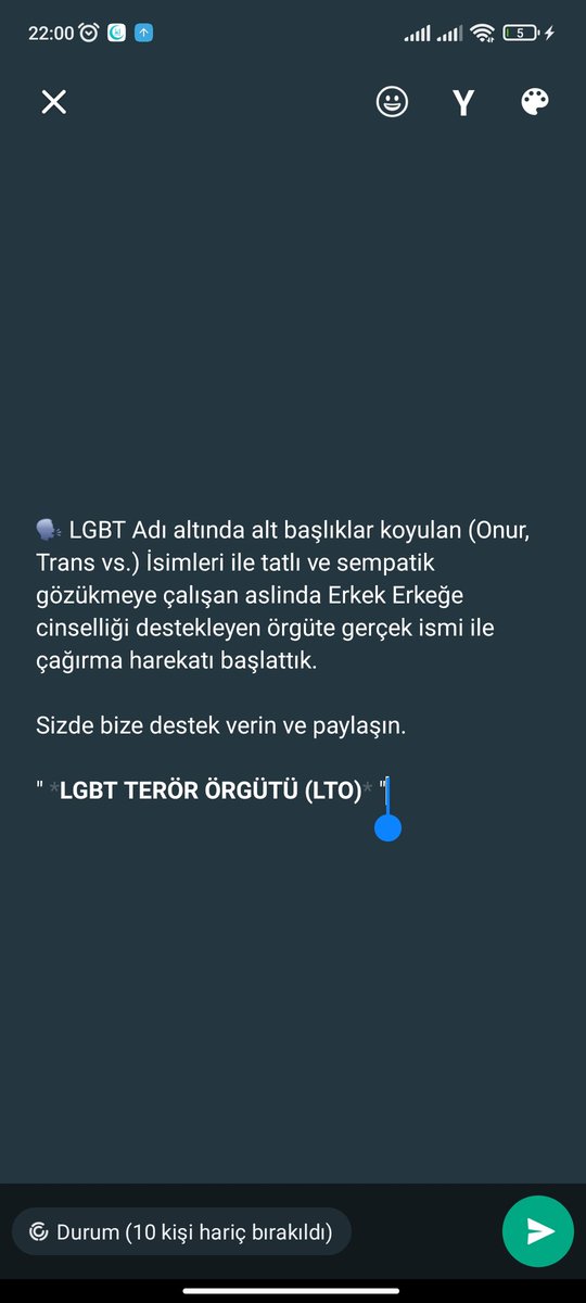🗣️ LGBT Adı altında alt başlıklar koyulan (Onur, Trans vs.) İsimleri ile tatlı ve sempatik gözükmeye çalışan aslinda Erkek Erkeğe cinselliği destekleyen örgüte gerçek ismi ile çağırma harekatı başlattık.

Sizde bize destek verin ve paylaşın.

" *LGBT TERÖR ÖRGÜTÜ (LTO)* "