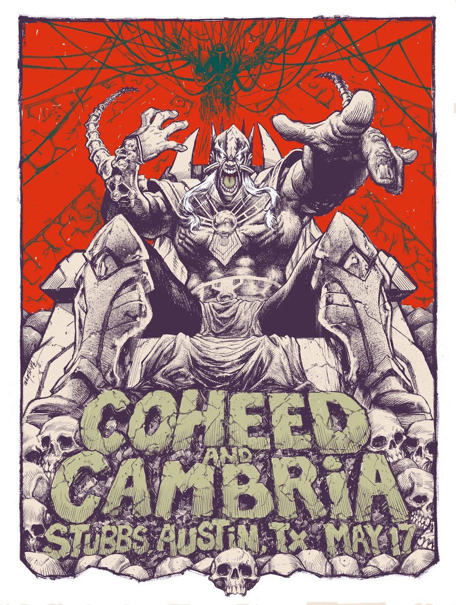 Official @Coheed & Cambria posters now available on my website. 

jonathanwayshak.com 

Hand embellished prints and standard prints are available.   Limited quantities.  

#coheedandcambria #gigposter