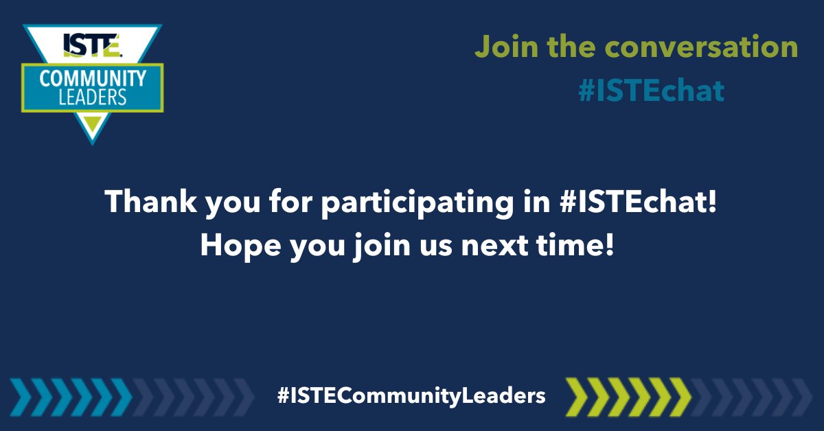 Thanks, everyone for joining this week’s #ISTEchat! It’s been such a fantastic conversation with @LucyKirchh! Hope you’ve made some new connections! See you at our next chat!