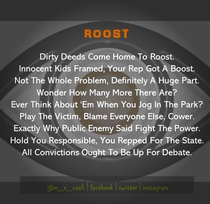 #roost #m_e_nash #centralpark5 #prosecutors #police #NYC #JusticeReform #poetry #mke #credit_m_e_n