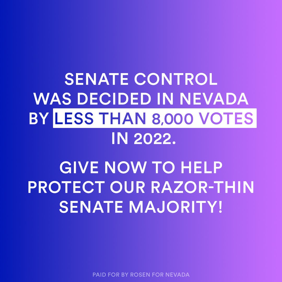 RosenforNevada's tweet photo. URGENT: 538 predicts that Nevada could once again decide Senate control, and the GOP has already launched an onslaught of attacks to flip my seat red. I can't fight back without YOUR help. So please, will you donate now to defend Nevada and our Democratic majority?