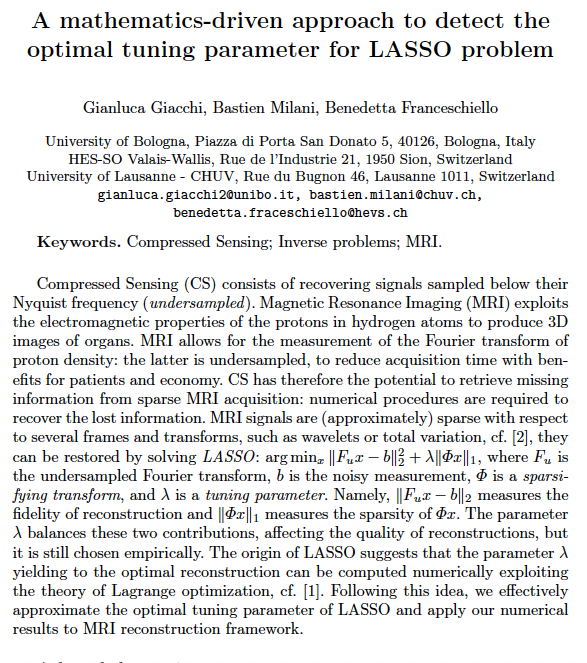 MatTechLab's tweet photo. #Mathematics π meets #neuroimaging π· #GianlucaGiacchi is invited speaker at #NUMTA23, where he's presenting the very first general iterative method to detect the #tuning #parameter for #LASSO problems. The talk is scheduled at 15 June, h16:50 (Rome). #imaging #MRI #maths #NUMTA https://t.co/qb1u3kQEqy