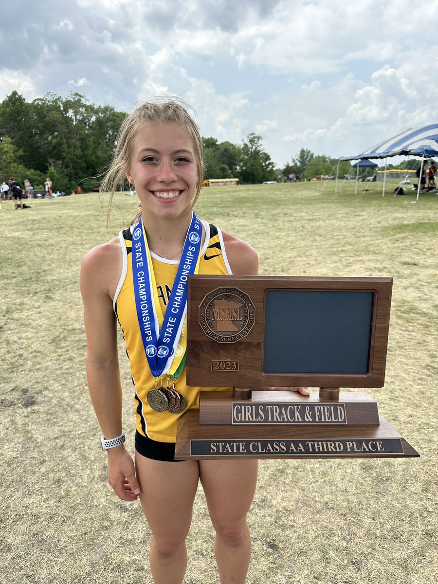 A successful day for <a href="/ryliekhansen/">Rylie Hansen</a>!

She got the one she’s been after since last year… 2023 MSHSL Class AA pole vault state champ!!

4x100 - 5th (49.5)
TJ - 3rd and new PR (37’2.5”)
PV - 1st (11’6”)
LJ - 4th (17’0.5”)

And <a href="/MEHSgirlstrack/">Cougar Girls' Track</a> success earned them team 3rd place too!