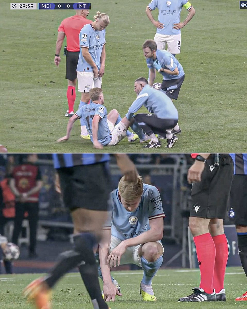 Kevin De Bruyne is forced off with an injury in the first half of the Champions League final 😓

Heartbreaking 💔