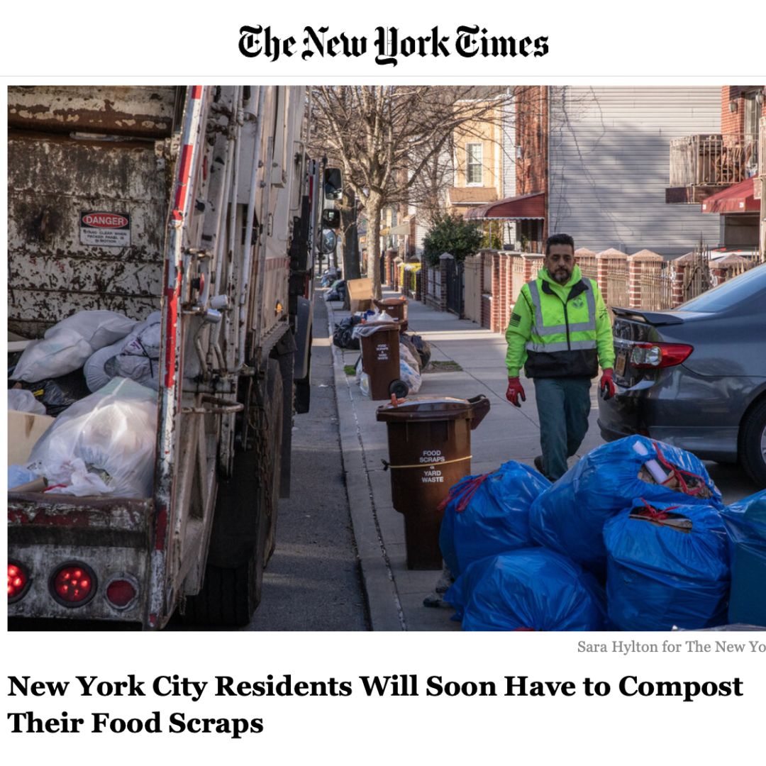 Great News! 'New York City Council passed a bill on Thursday requiring New Yorkers to separate their food waste from regular trash, with 1 mandatory composting coming to all five boroughs by next year.'@nytimes We love to see other cities following LA's newest composting effort.