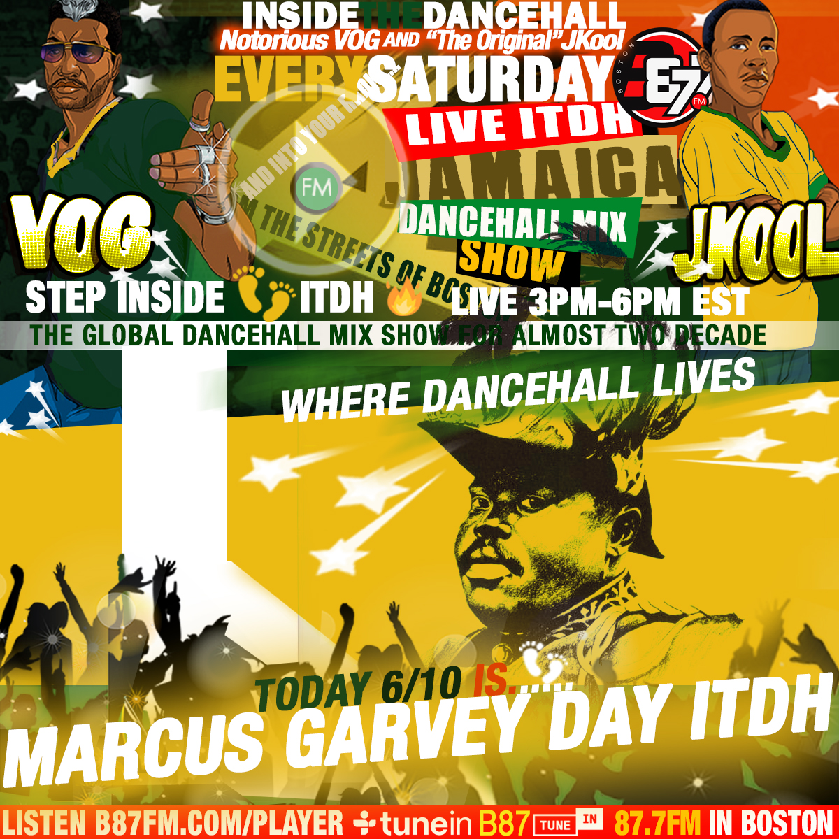 Boston 87.7 FM (@b87fm) on Twitter photo 👁🗨📣Dem Ina Dah Build'N
Radio Tun All Dah Way🆙
w/ <a href="/NotoriousVOG/">V.O.G</a>
Original <a href="/JKoolLIVE/">JKOOL</a>
#MarcusGarveyDAY🖤💚🇯🇲
DIED🕊6.10.1940
📍#ITDH🇺🇸🇯🇲
6-7p📛
»LISTEN HERE 📻b87fm.com/player
tun.in/sfxnB
🔖#GlobalMixShow🌐
#Boston #Jamaica #Africa #UK #Japan #Canada #BOSpoli 👁🗨📣Dem Ina Dah Build'N
Radio Tun All Dah Way🆙
w/ <a href="/NotoriousVOG/">V.O.G</a>
Original <a href="/JKoolLIVE/">JKOOL</a>
#MarcusGarveyDAY🖤💚🇯🇲
DIED🕊6.10.1940
📍#ITDH🇺🇸🇯🇲
6-7p📛
»LISTEN HERE 📻b87fm.com/player
tun.in/sfxnB
🔖#GlobalMixShow🌐
#Boston #Jamaica #Africa #UK #Japan #Canada #BOSpoli