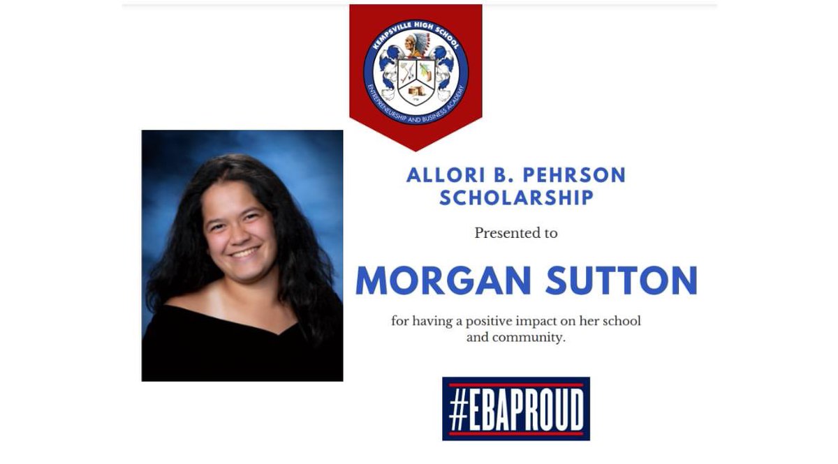 KempsAcademy's tweet photo. The FoEBA provides a $1,000 scholarship in memory of Allori Pehrson -EBA student in the C/O 2023. The scholarship recipient is nominated by staff &amp;selected by Allori's Ps for being a Ss who works hard but does not look for the credit. This year's recipient of the is Morgan Sutton https://t.co/NequZtheOL
