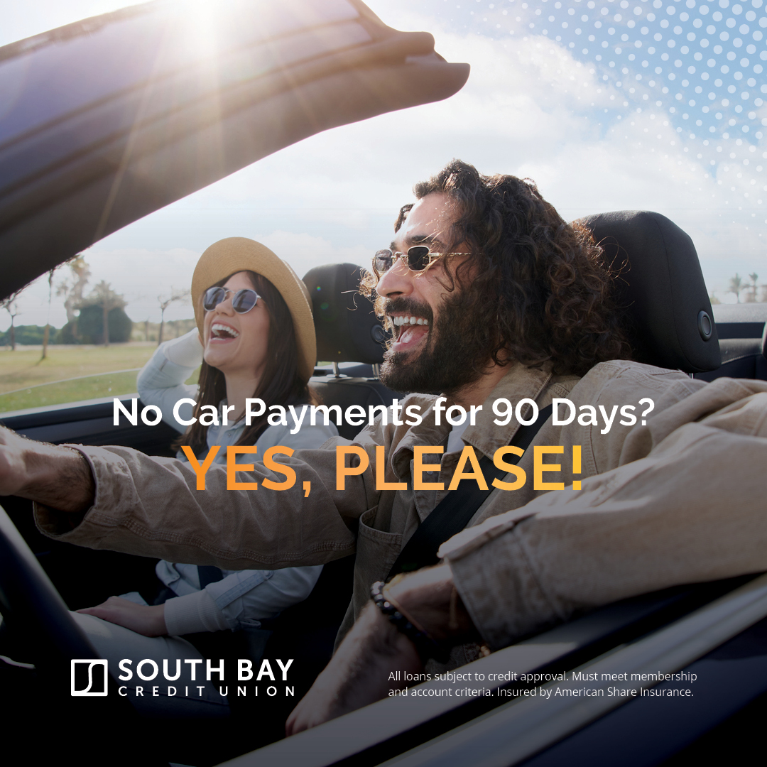 Looking to get a new car but need a little breathing room before making payments? 🚘💨 With our Auto Loan payment vacation, you can enjoy no payments for 90 days! Apply today! southbaycu.com/borrow/auto-an… #AutoLoan #PaymentVacation #SouthBayCU