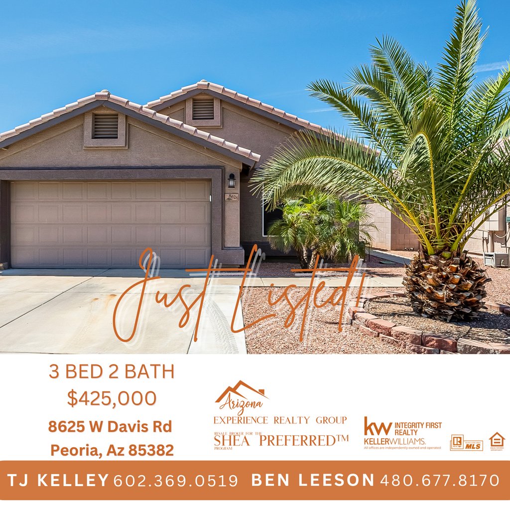 🗞️ Be the first to see this home!
 
✨ 8625 W Davis Rd, Peoria, Az 85382✨

Reach out to our team to book your showing today! 📲⁠

#realestate #homesforsale #livingthegoodlife #livehappier #thereisnoplacelikehome #emptynest #liveyourstory #55plusliving #activeadult #babyboomer