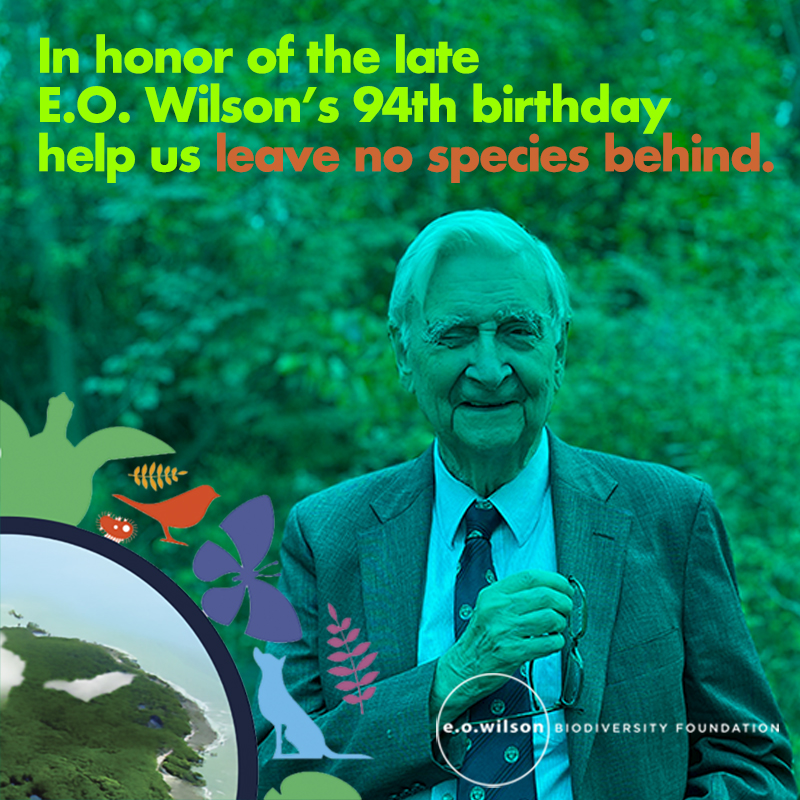 EOWBF's tweet photo. In honor of the late E.O. Wilson's 94th birthday, help us leave no species behind. Join the hopeful solution of  the Half-Earth Project in identifying where we need to protect life in order to preserve global biodiversity. 
#halfearthproject
#biodiversityloss
#extinction https://t.co/l14HISKnuj