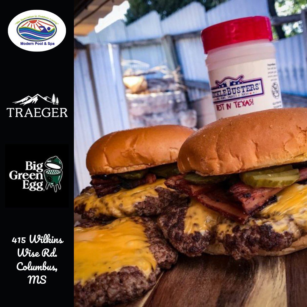 Modernpool's tweet photo. Wanting some ideas on what to grill this weekend? Don’t miss this Bacon, Double Cheese Smash Burger recipe using the SuckleBusters Campfire Steak Seasoning we have in store. 🍔

https://t.co/1Zmt8X9XgA

#recipes #grill #sucklebusters #campfiresteakseasoning #trager #biggreenegg https://t.co/HpaaxLE7gL