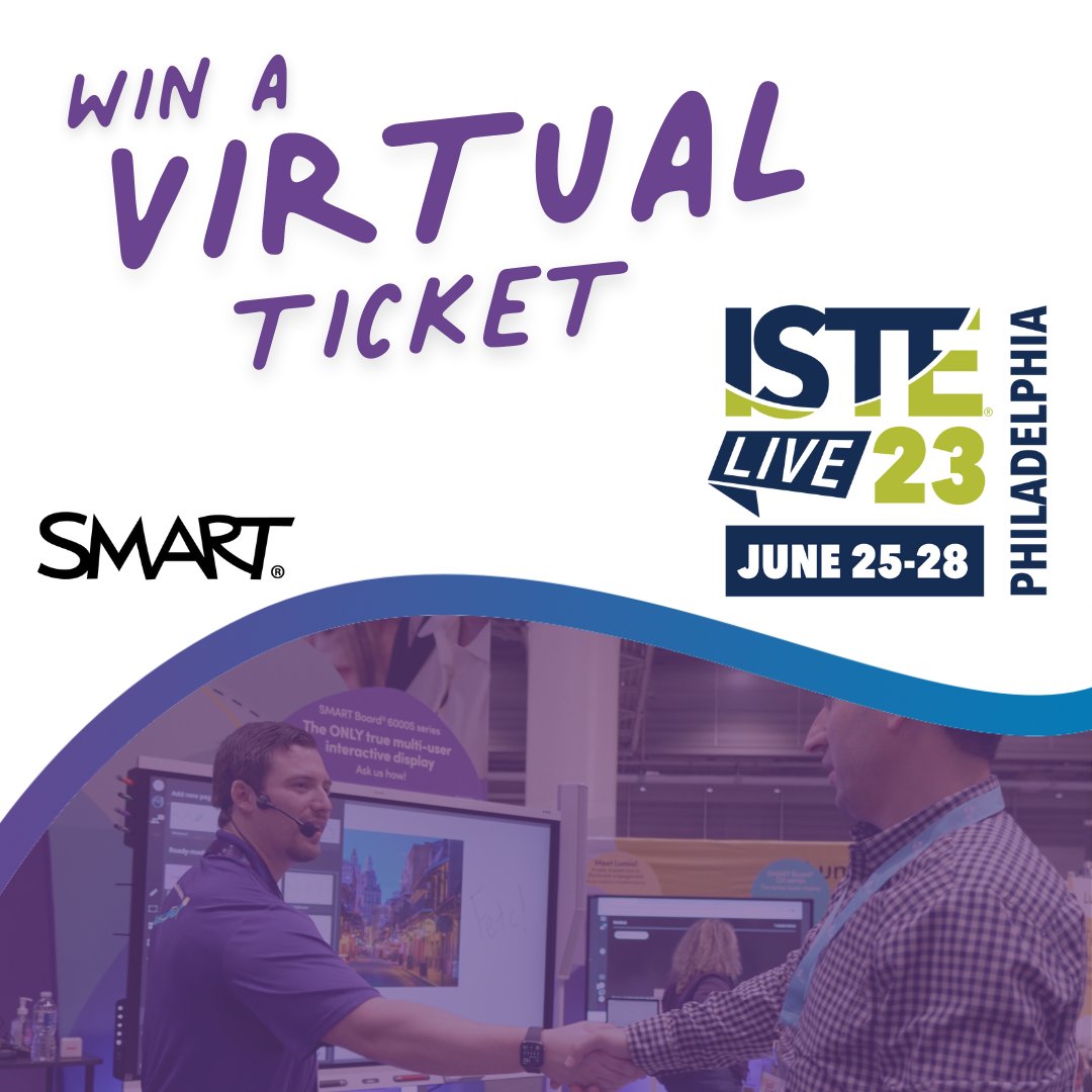 SMART_Tech's tweet photo. SMART wants you to win a virtual ticket bundle to ISTE 2023! 🙌🏻🎉
 
This giveaway is your chance to check out all the great content from #ISTELive even if your #NotAtISTE. 

➡️Enter here: https://t.co/V65ayeJj4u 
 The deadline to enter is June 15th 2023! https://t.co/gjmjXHLk5N