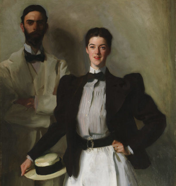 Sargent’s 1897 portrait, Mr. and Mrs. I.N. Phelps Stokes, intrigued the public with its unconventionality of Edith wearing modern street clothes instead of formal dress and her husband, Isaac Newton, standing in her shadows. Read more! fashionhistory.fitnyc.edu/1897-sargent-m…