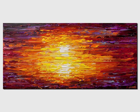 Textured Modern Landscape Painting, Sunrise etsy.me/3kMNS5f #modernpainting #acrylicpainting #moderndecor #originalart #abstractart @etsymktgtool