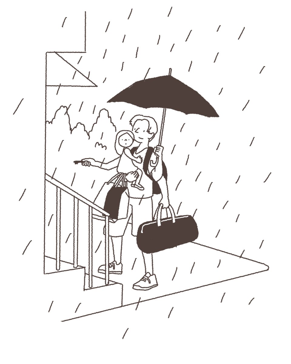 本日は #傘の日 ということで。子どもが小さい時は雨の日は手が4本ほしかった。 #育児絵日記