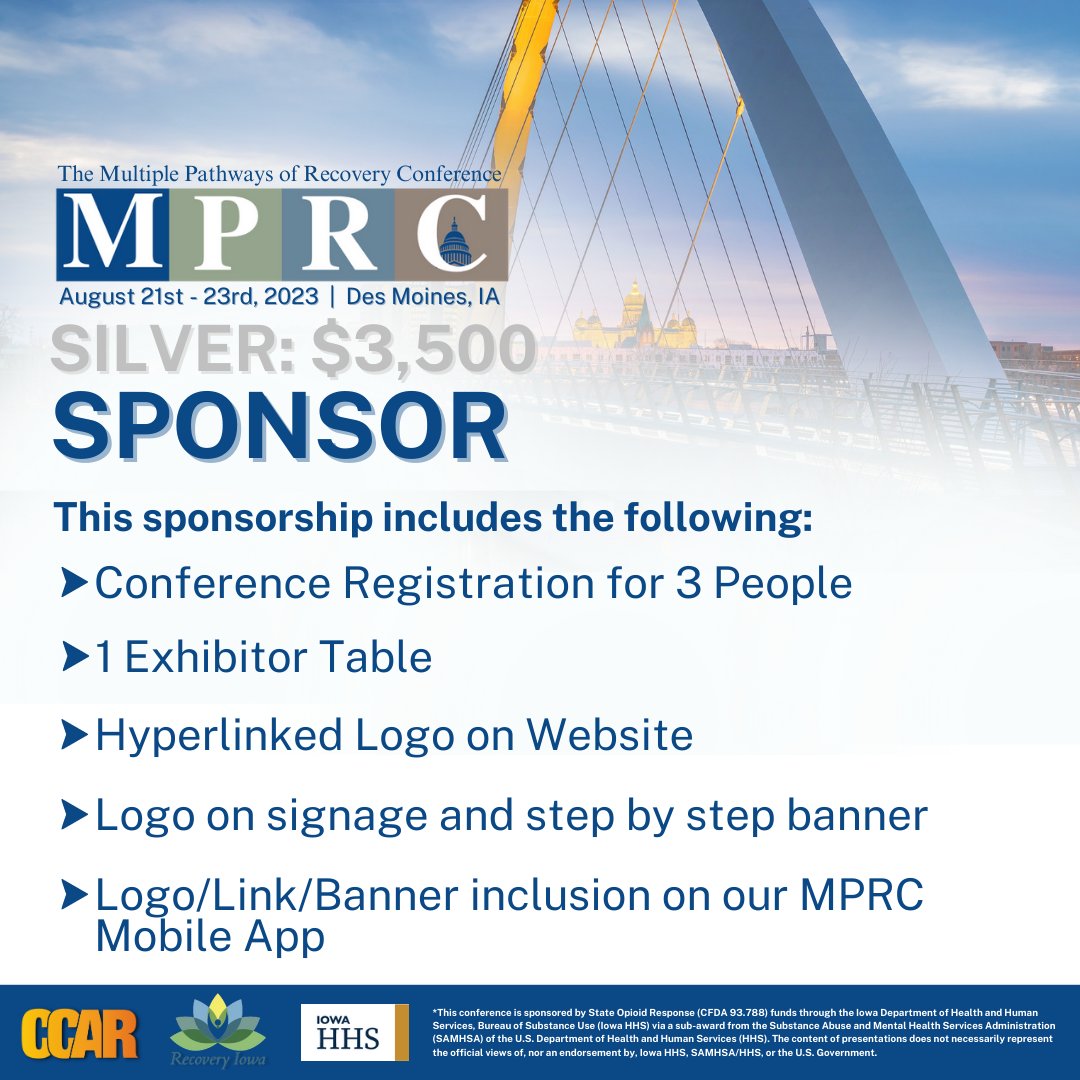 CCAR4Recovery's tweet image. Become a ✨Silver Sponsor✨ for #MPRCIA2023 

This Silver Sponsorship is just one way you can show your support for THE National Recovery Conference!

More information here: ccarconference.org/sponsorships

#recoveryconference #multiplepathways