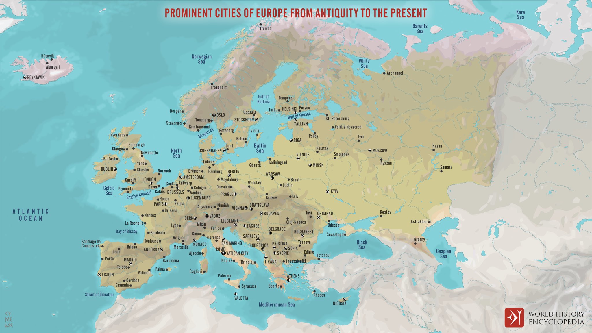 europe map with major cities