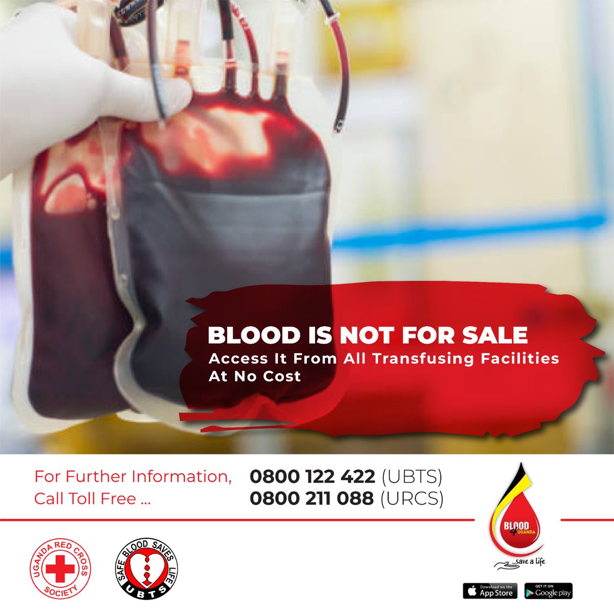 inakasiita1's tweet photo. Don't let anyone make you pay for blood.
It is donated by voluntary blood donors at cost. @GovUganda meets the blood processing costs, and hospitals pick it from the blood banks for free. 

Therefore, no hospital should sell blood to the patients. 

Call &amp; report Sale of blood. https://t.co/vZUQFHOsGj