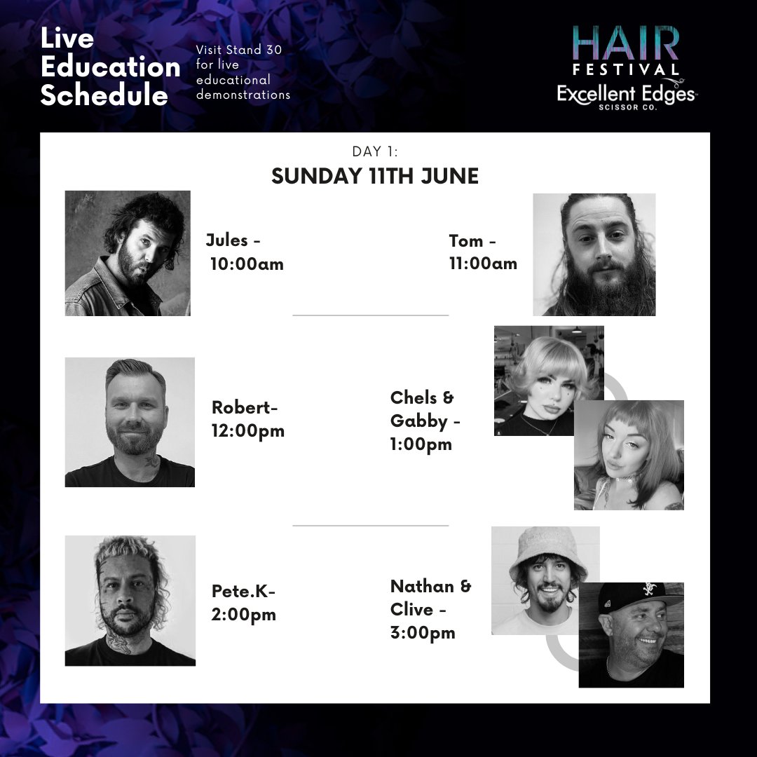 excellentedges's tweet photo. These Talented legends will be performing live today! Visit Hair Festival Sunday &amp; Monday for live Education 'On the grass' 😉 https://t.co/l1N9wzpQG0