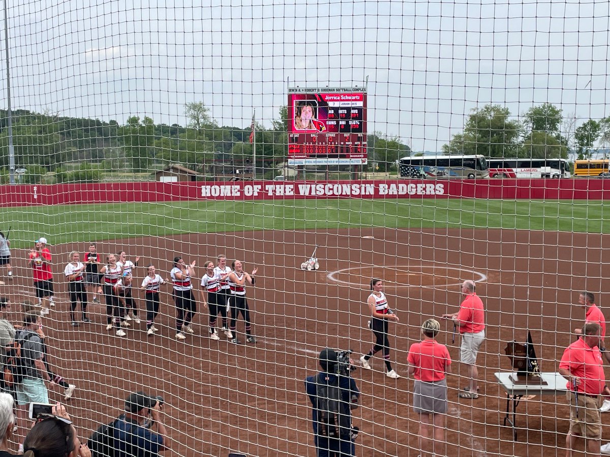 Tim_Seeman's tweet photo. The Cardinals receiving their medals and state championship trophy. #wissb https://t.co/M4f7S9CJ3p