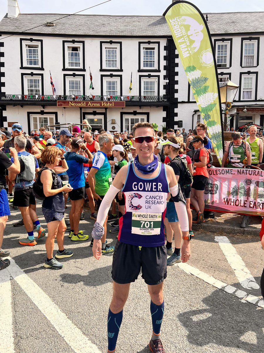 gowertan's tweet photo. 🏃🏻‍♂️vs 🐴 @ManVHorse in support of @CR_UK @CRUK_Policy ✅ Tough conditions in the heat, humidity and rock hard ground underfoot. Finished the 21mi &amp; 1,200m elevation in 3hrs27min, a bit slower than planned. Still, of the 64 horses &amp; riders, only 6 got the better of me 🤣 #TeamCRUK https://t.co/cVenVsHRez