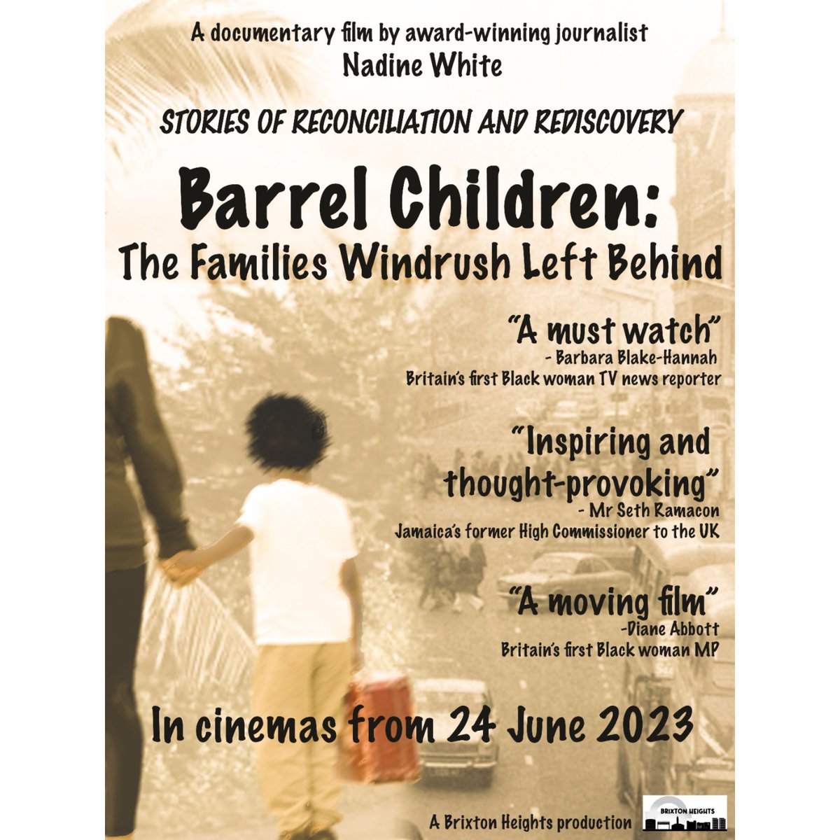 'Barrel Children: The Families Windrush Left Behind', my first feature-length documentary, will be showing at selected UK cinemas between Saturday 24 June & Wednesday 28 June 2023. #Windrush75