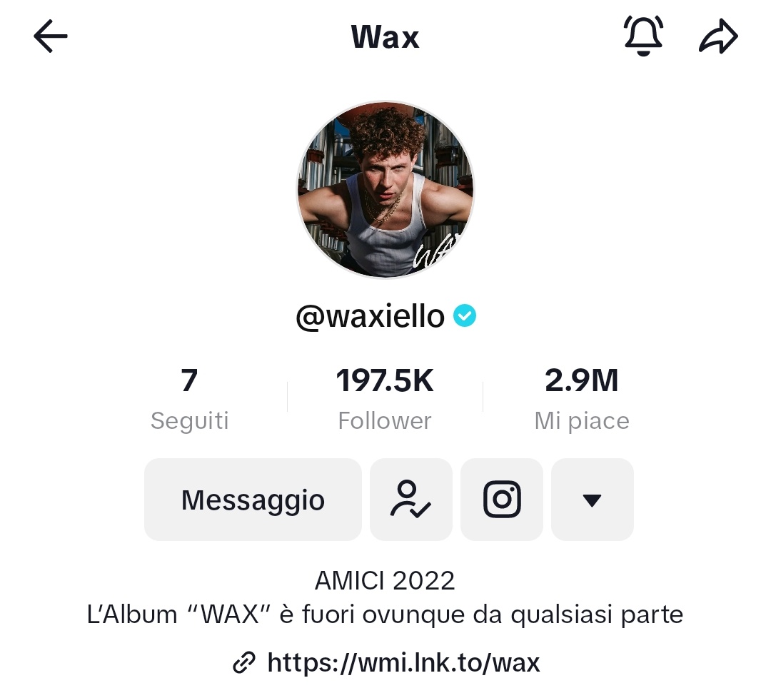 ⚠️NEWS ALERT⚠️
Wax ottiene il verificato su Tik tok!
#waxiello
Per altr news:
t.me/WaxOfficialNews
Vi aspettiamo❤️‍🩹
#amici22 #anni70