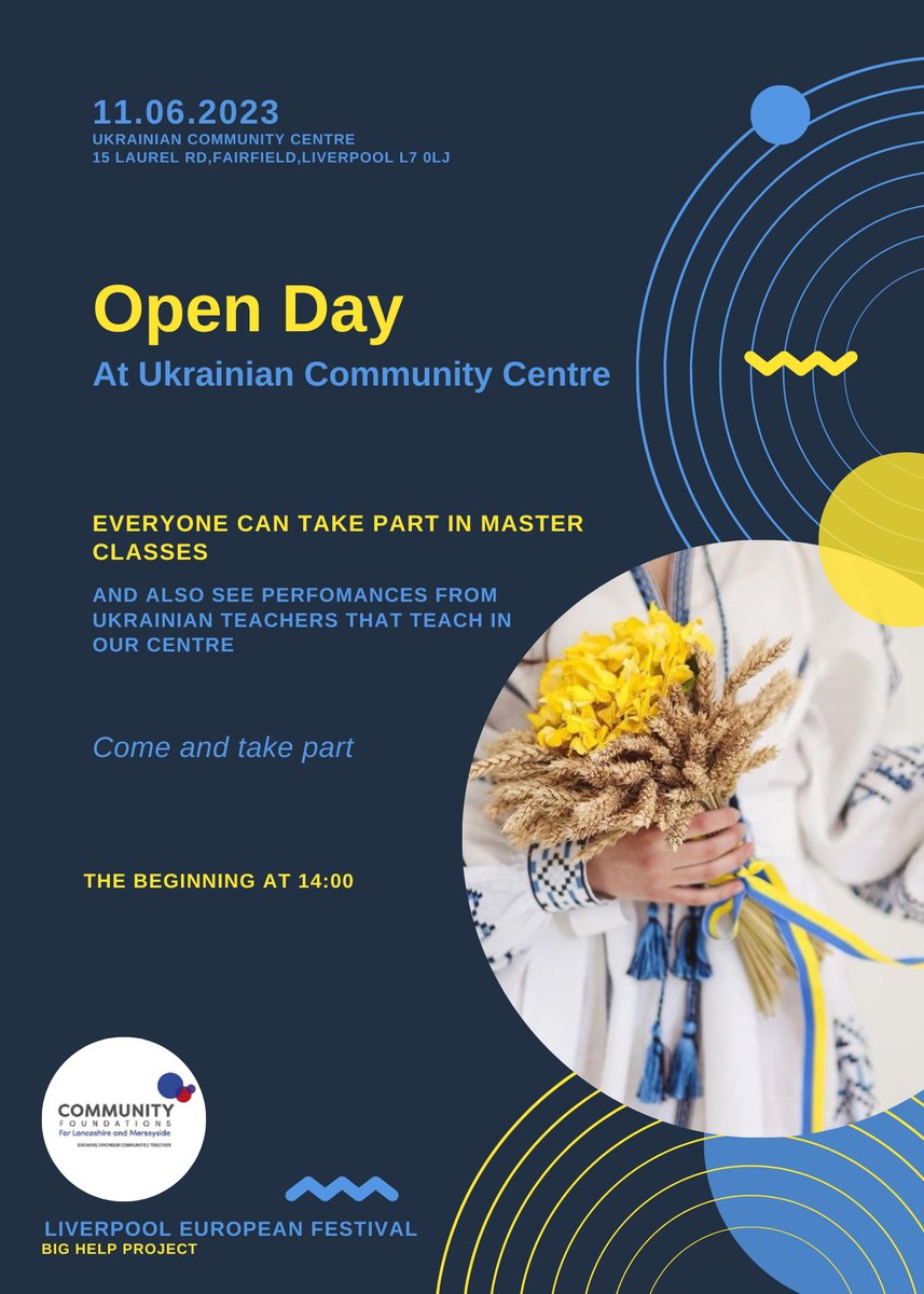 LivEuropeFest's tweet photo. Don't miss out tomorrow's Open Day at the Ukrainian Community Centre! 🇺🇦

@CultureLPool
@lpoolcouncil
@HeritageFundUK
@DCMSgovUK
@TNLComFund https://t.co/5vTOKRO12t